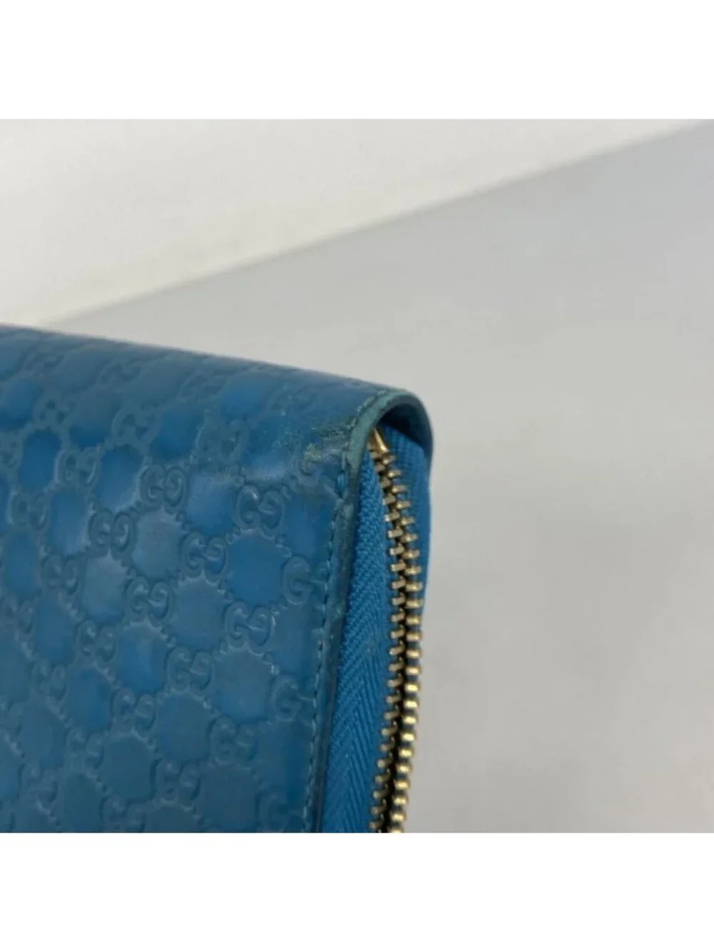 ★SOLD★ Gucci Wallet Micro Guccissima Leather Turquoise Blue Gold - Picture 7 of 9